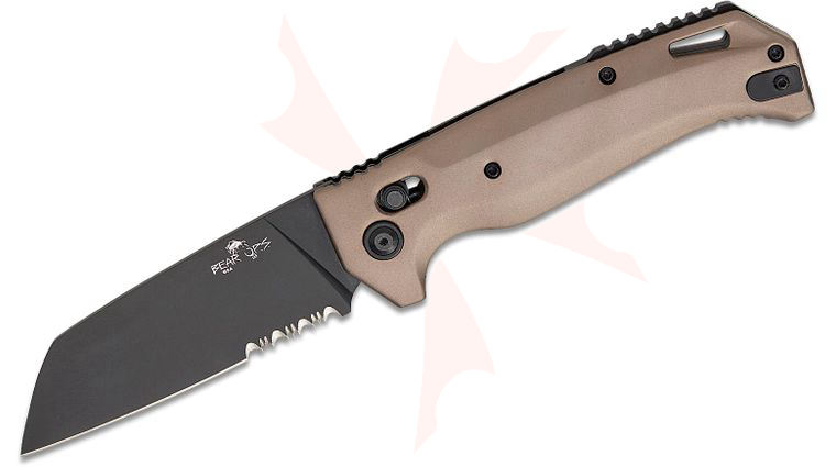 Bear OPS AC-2200-ALDE-BSR KATAKT III AUTO Folding Knife 3.5 inch M390 Black DLC Serrated Sheepsfoot Blade, Dark Earth Aluminum Handles