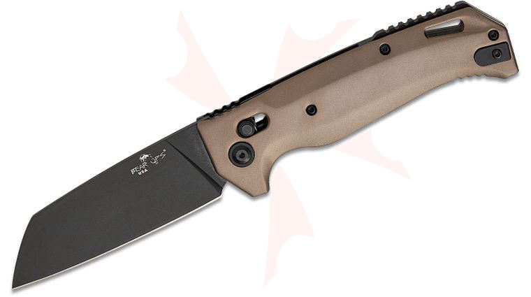Bear OPS AC-2200-ALDE-B KATAKT III AUTO Folding Knife 3.5 inch M390 Black DLC Plain Sheepsfoot Blade, Dark Earth Aluminum Handles