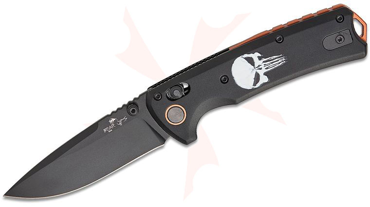 Bear OPS MC-1100-ALBK-B Nekama II Folding Knife 3.15 inch 14C28N Black DLC Drop Point Blade, Black Skull Aluminum Handles with Copper Accents