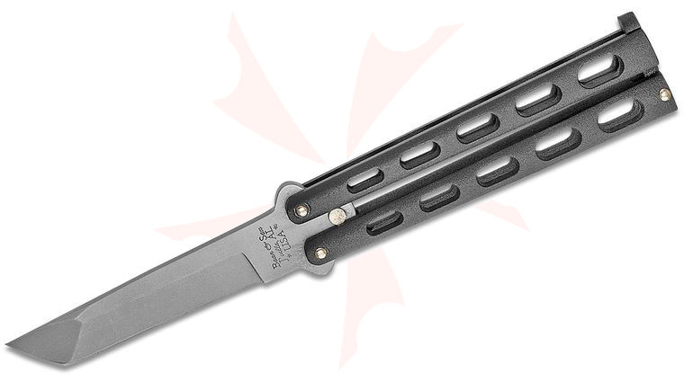 Bear & Son 114AB Black 5 inch Armor Piercing Butterfly Knife Tanto Blade