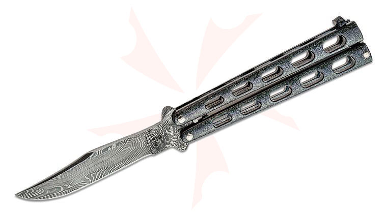 Bear & Son 114GXD 5 inch Butterfly Knife Damascus Clip Point Blade, Galaxy Epoxy Coated Stainless Steel Handles