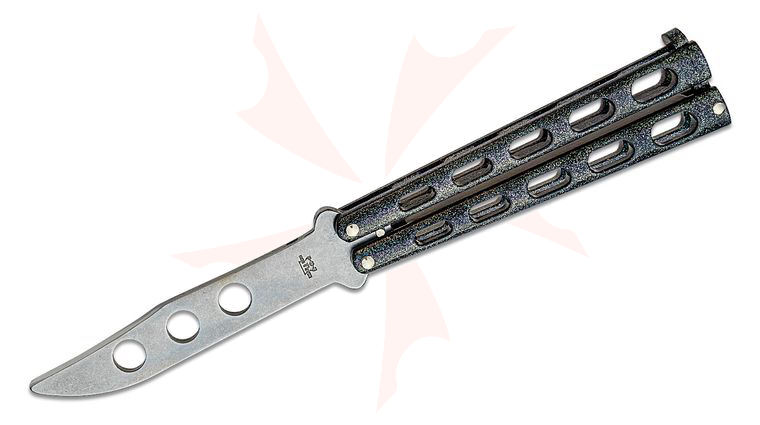 Bear & Son 114GXTR 5 inch Butterfly Knife Trainer Satin Unsharpened Blade, Galaxy Epoxy Coated Stainless Steel Handles
