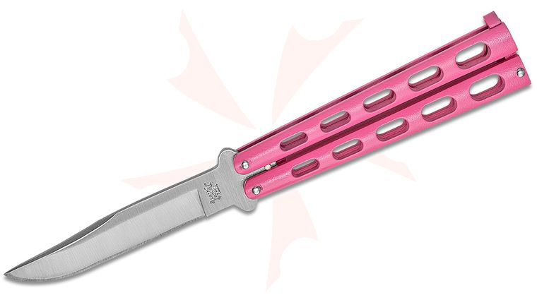 Bear & Son 114PK Butterfly Knife 3-5/8 inch Blade, Pink Zinc Handles