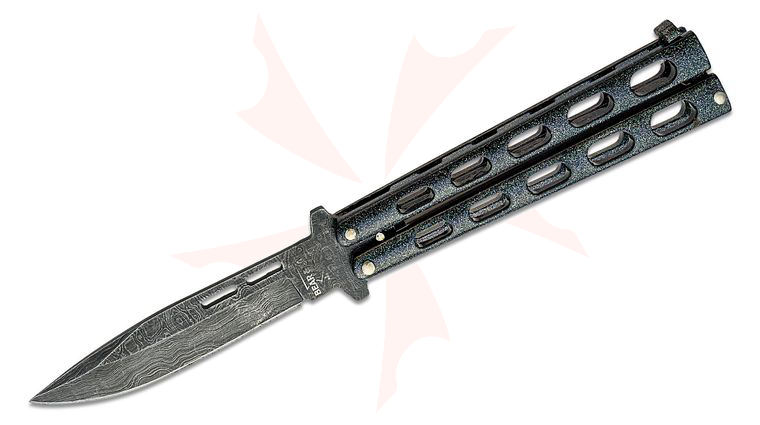 Bear & Son 115GXD Butterfly Knife 3.375 inch Damascus Drop Point Blade, Galaxy Epoxy Coated Stainless Steel Handles