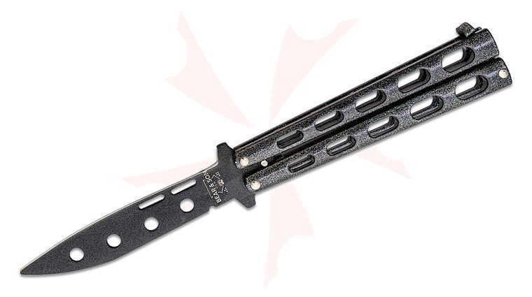 Bear & Son 115GXTR Butterfly Knife Trainer 3.375 inch Black Unsharpened Blade, Galaxy Epoxy Coated Stainless Steel Handles