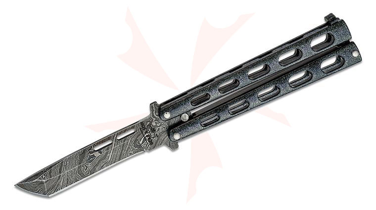 Bear & Son 115TANGXD Butterfly Knife 3.375 inch Damascus Tanto Blade, Galaxy Epoxy Coated Stainless Steel Handles