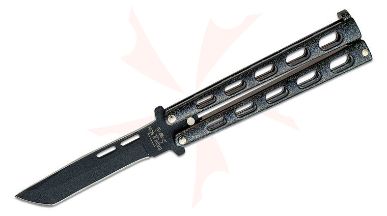 Bear & Son 115TANGX Butterfly Knife 3.375 inch 1095 Black Tanto Blade, Galaxy Epoxy Coated Stainless Steel Handles
