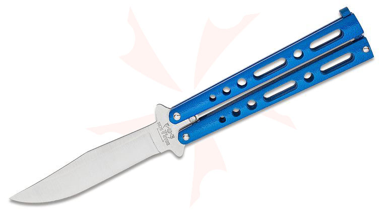 Bear & Son 117BL Butterfly Knife 4 inch Clip Point Blade, Blue Metal Handles