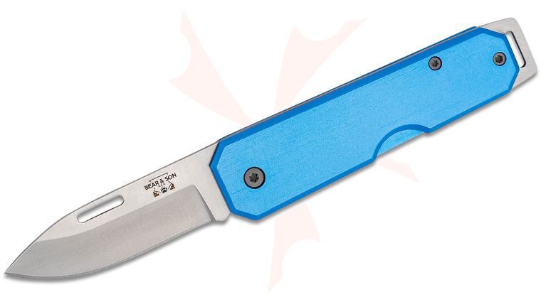 Bear & Son 110BL Slipjoint Folding Knife 2.56 inch Satin Drop Point Blade, Blue Aluminum Handles