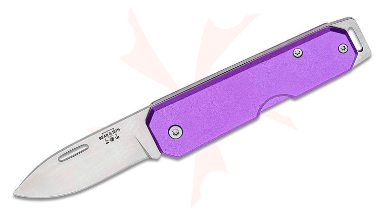 Bear & Son 110PL Slipjoint Folding Knife 2.56 inch Satin Drop Point Blade, Purple Aluminum Handles