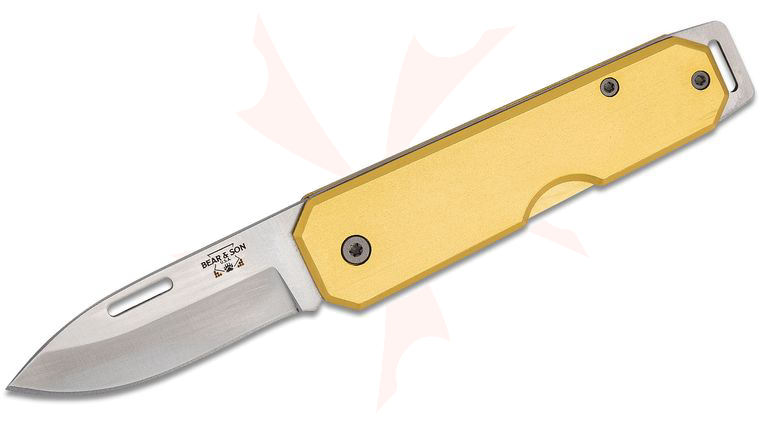 Bear & Son 110YW Slipjoint Folding Knife 2.56 inch Satin Drop Point Blade, Yellow Aluminum Handles