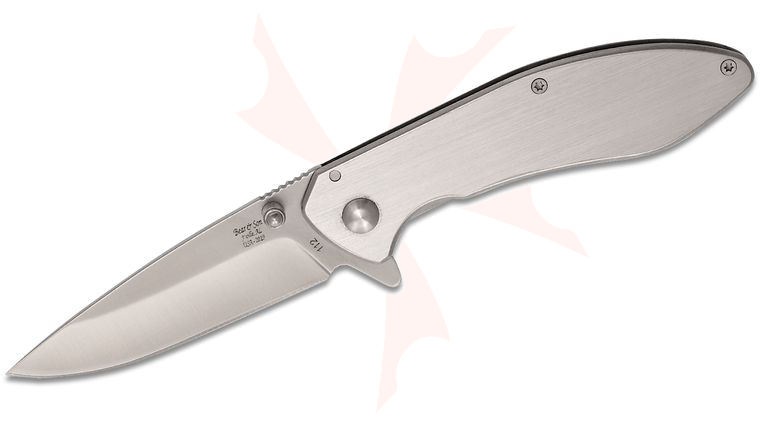 Bear & Son Executive Liner Lock Flipper Knife 2.875 inch Satin Drop Point, Stainless Steel Handles