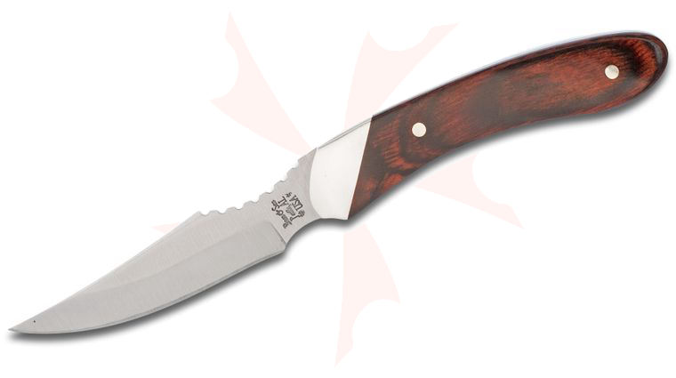 Bear & Son Caper Fixed 2.5 inch Plain Satin Blade, Rosewood Handles, Leather Sheath