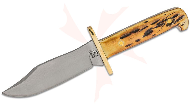 Bear & Son Baby Bowie 3 inch Blade, Genuine India Stag Bone Handles, Leather Sheath