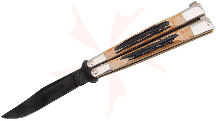 Bear & Son 517 Balisong Butterfly Knife 5 inch Genuine India Stag Bone Handles