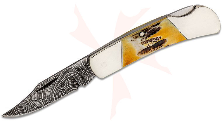 Bear & Son Executive Lockback w/ Damascus Blade & India Stag Bone Handle