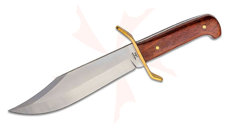 Bear & Son Cocobolo Gold Rush Bowie Fixed Blade Knife 7.375 inch Satin Plain, Cocobolo Wood Handles, Leather Sheath