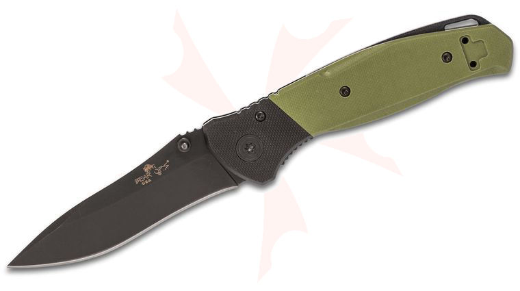 Bear OPS Bear Swipe IV Assisted Folding Knife 3.25 inch Black Recurve Blade, Black and OD Green G10 Handles