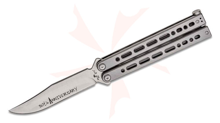 Bear OPS 30th Anniversary Bear Song VIII Butterfly Knife 4.49 inch S35VN Satin Bowie Blade, Gray Cerakote Stainless Steel Handles