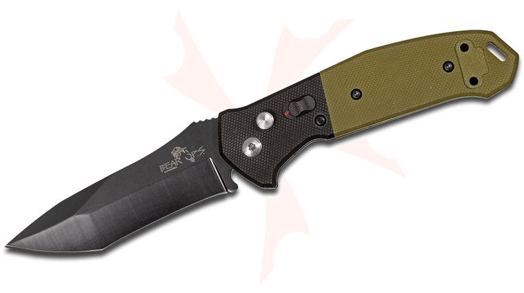 Bear OPS AC-500-B4-B Bold Action V AUTO 3.2 inch Black 14C28N Modified Tanto Blade, Green/Black G10 Handles