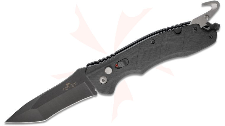 Bear OPS Bold Action V AUTO 3.25 inch Black 14C28N Recurve Tanto Blade, Black G10 Handles