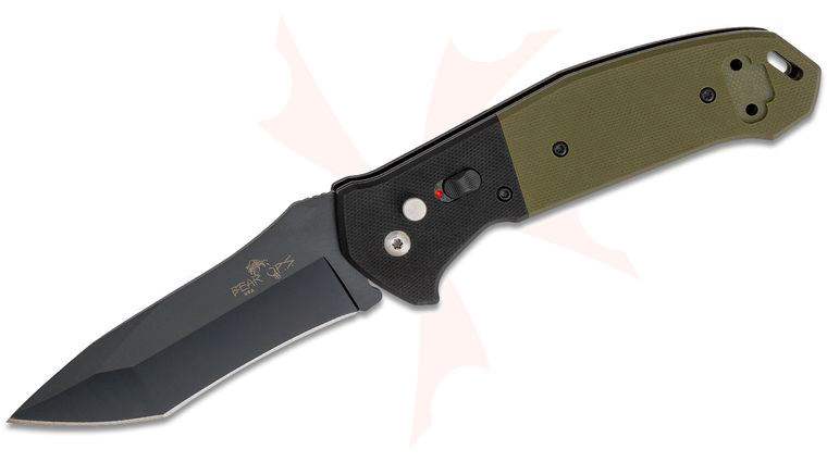 Bear OPS AC-550-B4-B Bold Action V AUTO 3.75 inch Black 14C28N Modified Tanto Blade, Green/Black G10 Handles