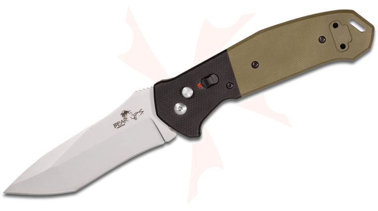 Bear OPS AC-550-B4-P Bold Action V AUTO 3.75 inch Bead Blasted 14C28N Modified Tanto Blade, Green/Black G10 Handles