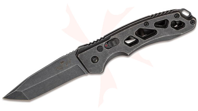 Bear OPS Bold Action XII AUTO Folding Knife 2.875 inch 154CM Dark Stonewashed Tanto Blade, Dark Stonewashed Titanium Handles