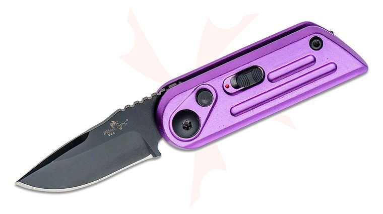 Bear OPS Bold Action XIV AUTO Folding Knife 1.75 inch 14C28N Black Drop Point Blade, Purple Stainless Steel Handles