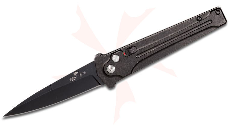 Bear OPS AC-300-ALBK-B Bold Action III Stiletto AUTO 3.25 inch 14C28N Black Blade, Black Aluminum Handles