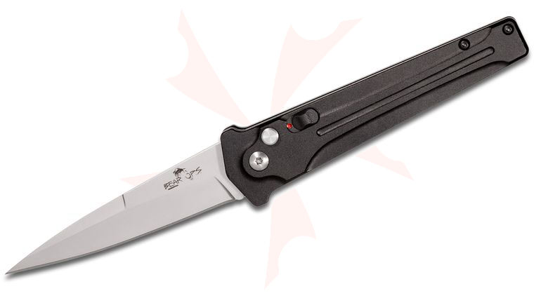 Bear OPS AC-300-ALBK-S Bold Action III Stiletto AUTO 3.25 inch 14C28N Satin Blade, Black Aluminum Handles