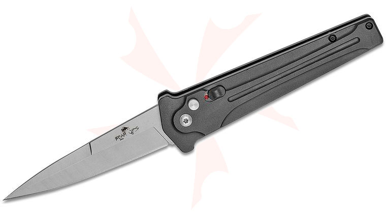 Bear OPS AC-350-ALBK-S Bold Action III Stiletto AUTO 3.5 inch 14C28N Satin Blade, Black Aluminum Handles