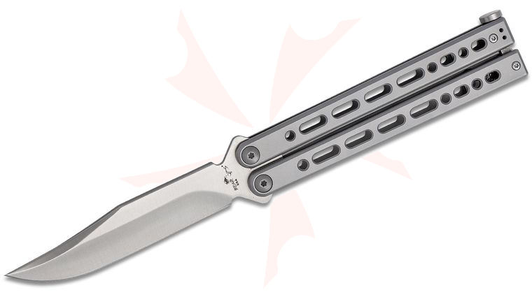 Bear OPS Bear Song VIII Butterfly Knife 4.49 inch 154CM Satin Bowie Blade, Cerakote Stainless Steel Handles