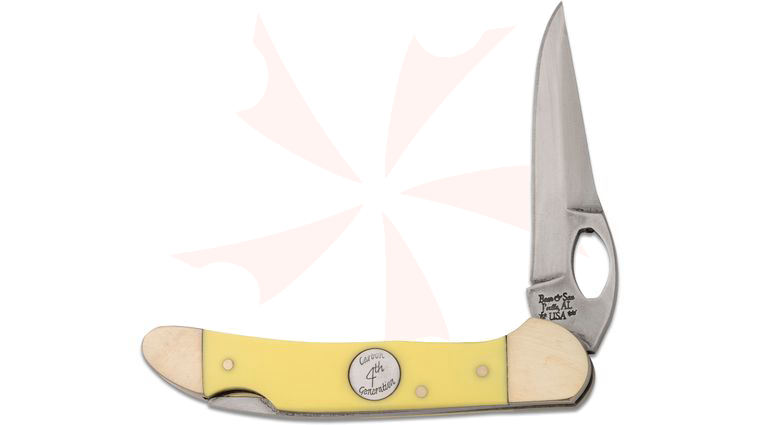 Bear & Son Cowhand Folding Knife 2.875 inch 1095 Carbon Steel Blade, Yellow Delrin Handles