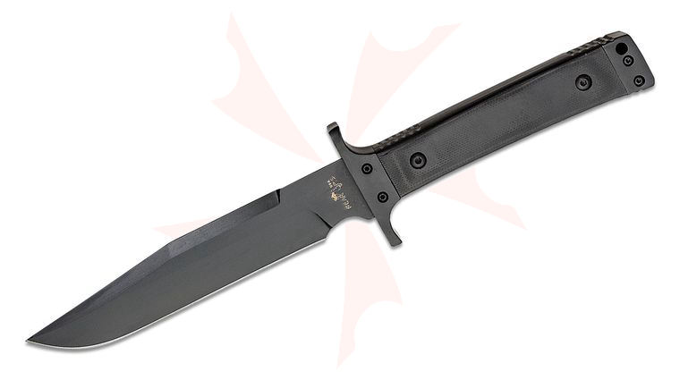 Bear & Son Bear Tac III Fixed Blade Knife 4.875 inch D2 Black Clip Point Blade, Black G10 Handle, Ballistic Sheath with Kydex Insert