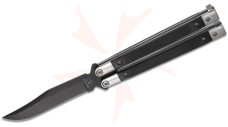 Bear & Son Balisong Butterfly Knife 4 inch Black Clip Point Blade, Black G10 Handles