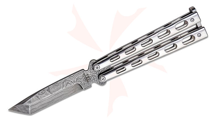 Bear & Son SS14AD Damascus Armor Piercing Tanto Butterfly Knife 5 inch Stainless Steel Handles