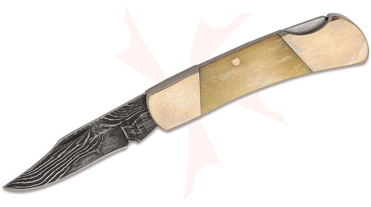 Bear & Son WSB26D Executive Lockback Folder 2.25 inch Damascus Plain Blade, White Smooth Bone Handles