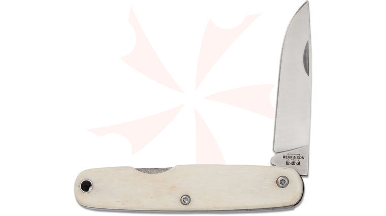 Bear & Son WSB79 Executive Pen Knife 2.25 inch Satin Drop Point, White Smooth Bone Handles