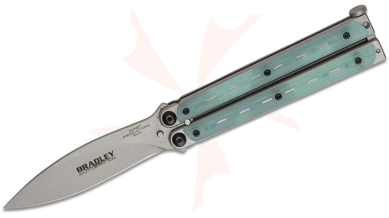 Bradley Kimura BCC907 Balisong Butterfly Knife 3.875 inch Bead Blasted Spear Point Blade, Natural G10 Handle Scales