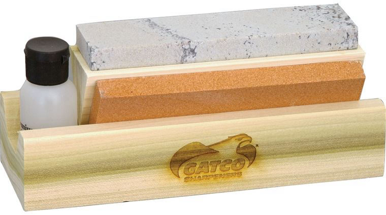 GATCO Arkansas Stone Tri-Hone Sharpening System w/ Wooden Base and Honing Oil