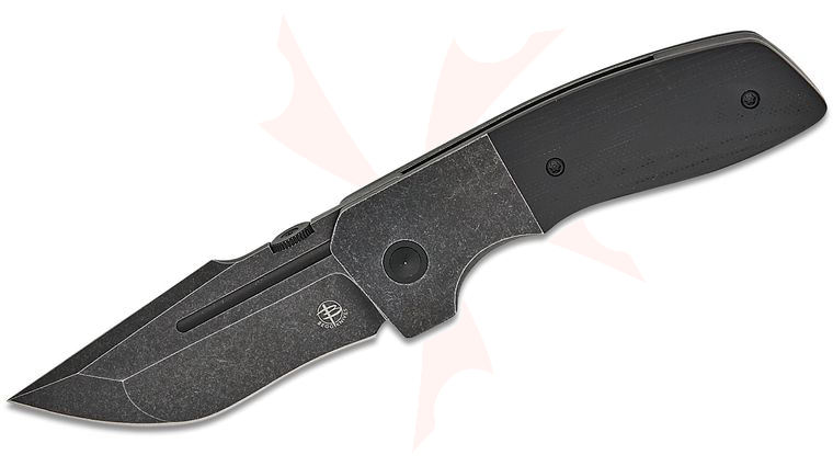 Begg Knives BG064 One Bolster Lock Folding Knife 3.07 inch VG-10 Black Stonewashed Recurve Tanto Blade, Dark Stonewashed Bolstered Stainless Steel Handles with Black G10 Onlays