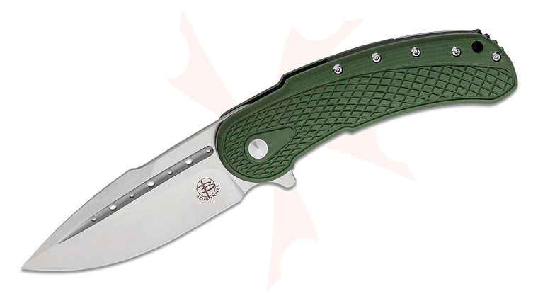 Begg Knives BG012 Steelcraft Series Bodega EDC Flipper Knife 3.5 inch D2 Satin Drop Point Blade, Machined OD Green G10 and Stainless Steel Handles