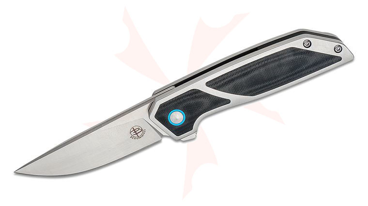 Begg Knives BG013 Steelcraft Series JVO Diamici EDC Flipper Knife 3 inch D2 Satin Drop Point Blade, Stainless Steel Handles with Black G10 Inlays