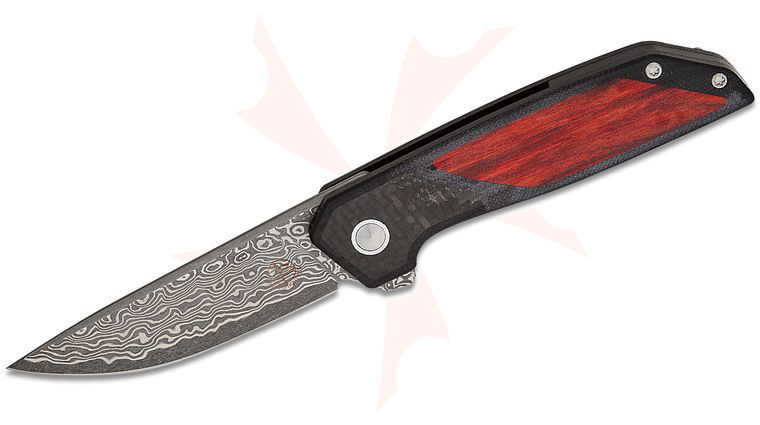 Begg Knives BG056 Steelcraft Series JVO Diamici EDC Lightweight Liner Lock Flipper Knife 3 inch VG-10 Damascus Drop Point Blade, Black G10 Handles with Carbon Fiber and Wood Inlays