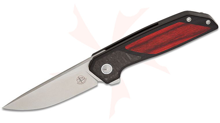 Begg Knives BG055 Steelcraft Series JVO Diamici EDC Lightweight Liner Lock Flipper Knife 3 inch VG-10 Satin Drop Point Blade, Black G10 Handles with Carbon Fiber and Wood Inlays