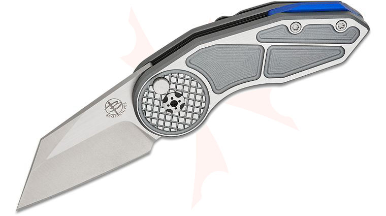 Begg Knives BG059 Steelcraft Series Rod Olson/JVO Microburst Button Lock Flipper Knife 2.25 inch VG-10 Satin Wharncliffe Blade, Machined Gray Aluminum Handles with Satin Flats