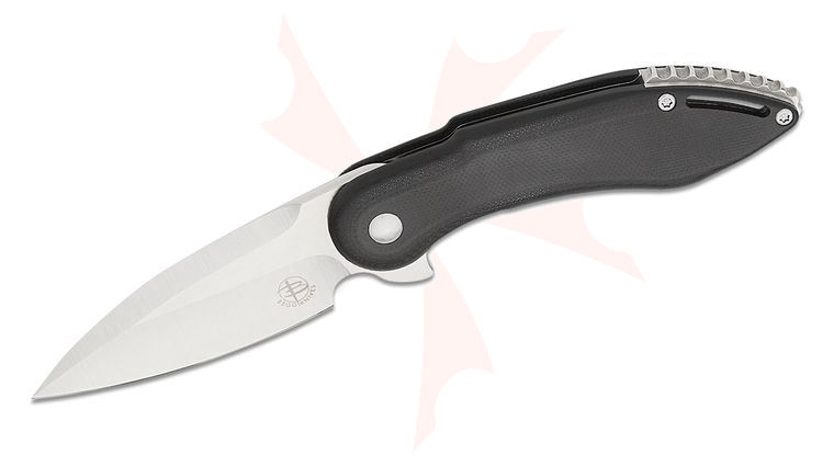 Begg Knives BG002 Steelcraft Series Mini Glimpse EDC Flipper Knife 3 inch D2 Satin Drop Point Blade, Contoured Black G10 Handles