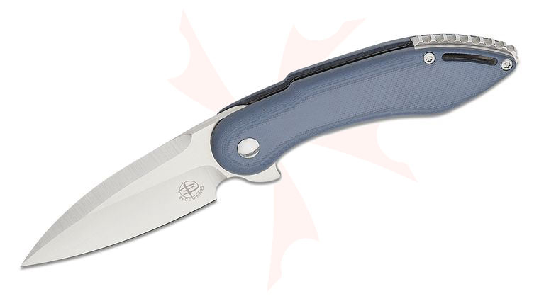 Begg Knives BG001 Steelcraft Series Mini Glimpse EDC Flipper Knife 3 inch D2 Satin Drop Point Blade, Contoured Gray (Blue) G10 Handles