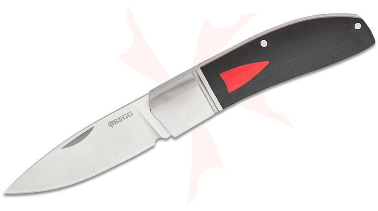 Begg Knives BG040 Steelcraft Series JVO Traditional Black Widow Large Slipjoint Folding Pocket Knife 3 inch 14C28N Satin Spear Point Blade, Black G10 Handles with Stainless Steel Bolsters and Red G10 Shield